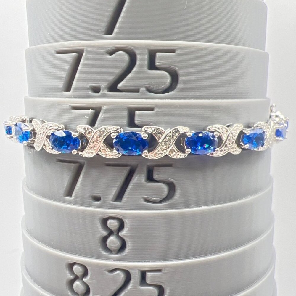 Blue Tennis Bracelet Gemstones and Diamond XOXO Link 7.5"‎ Prong Set Prom Bling
